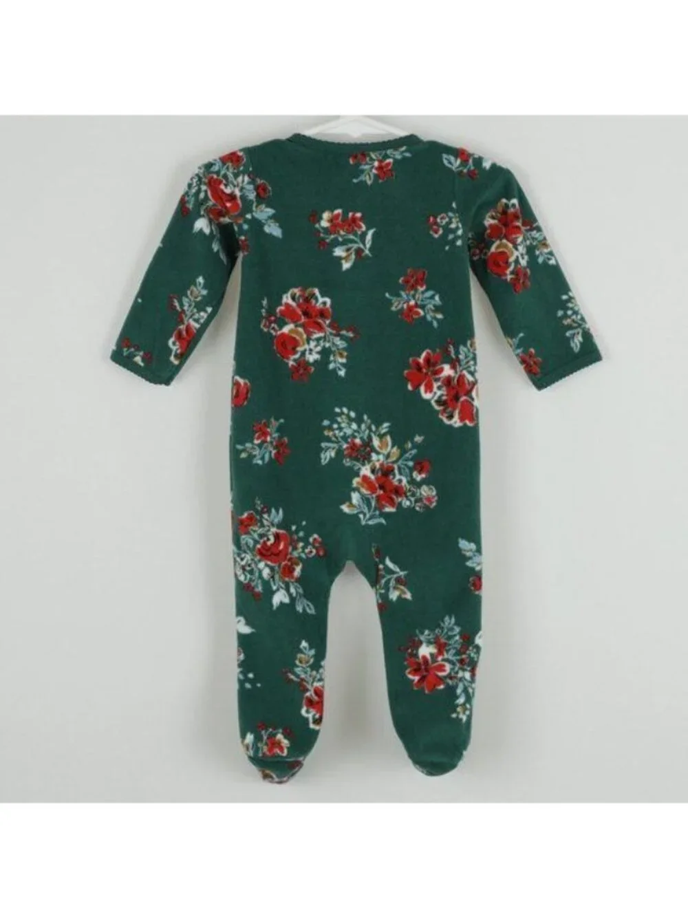 Carter's Infant Size 9 Months Green Red Floral Fleece Full Zip Footie Pajamas